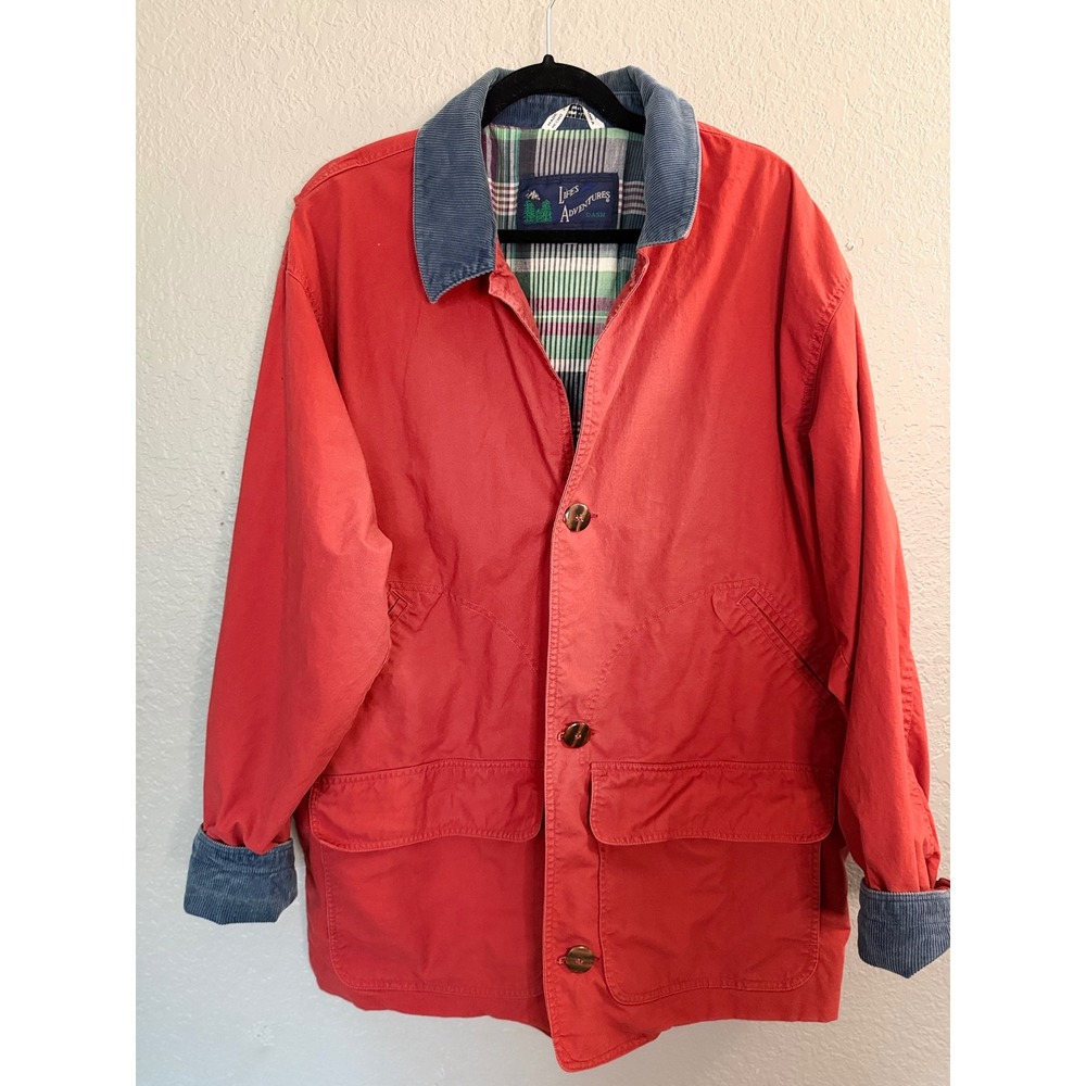 VTG Lifes Adventures Corduroy Chore Coat L Maroon Cotton Barn Country Western - Picture 2 of 13